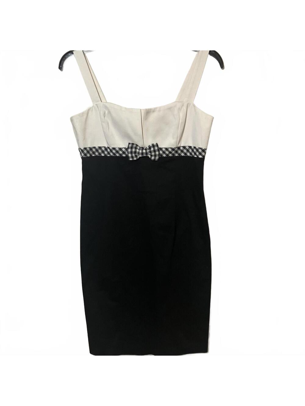 Talbots Black White Color Block Bow Waist Chic Modernist Sleeveless Dress 8P